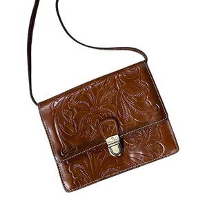 Patricia Nash Crossbody Purse Tooled Florence Lanza Cognac Leather Western